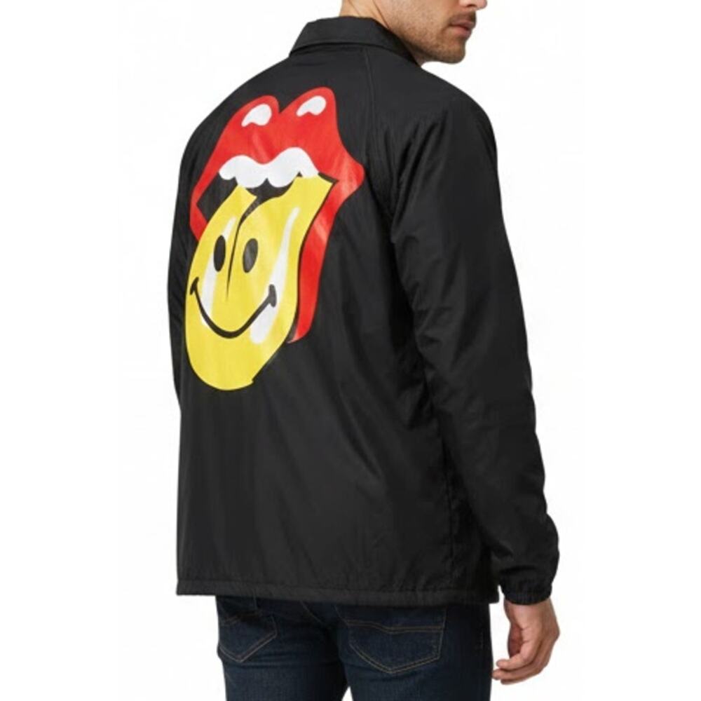 Rolling Stones x Smiley Market Black Lips Windbreaker Jacket size 2X NEW Tags - Picture 2 of 16